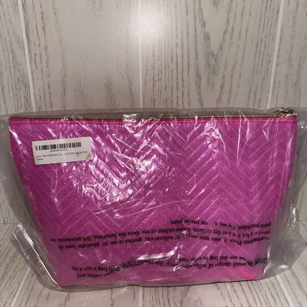 Juicy Couture Bright Pink Cosmetic Storage Zipper Style Purse New With Tags